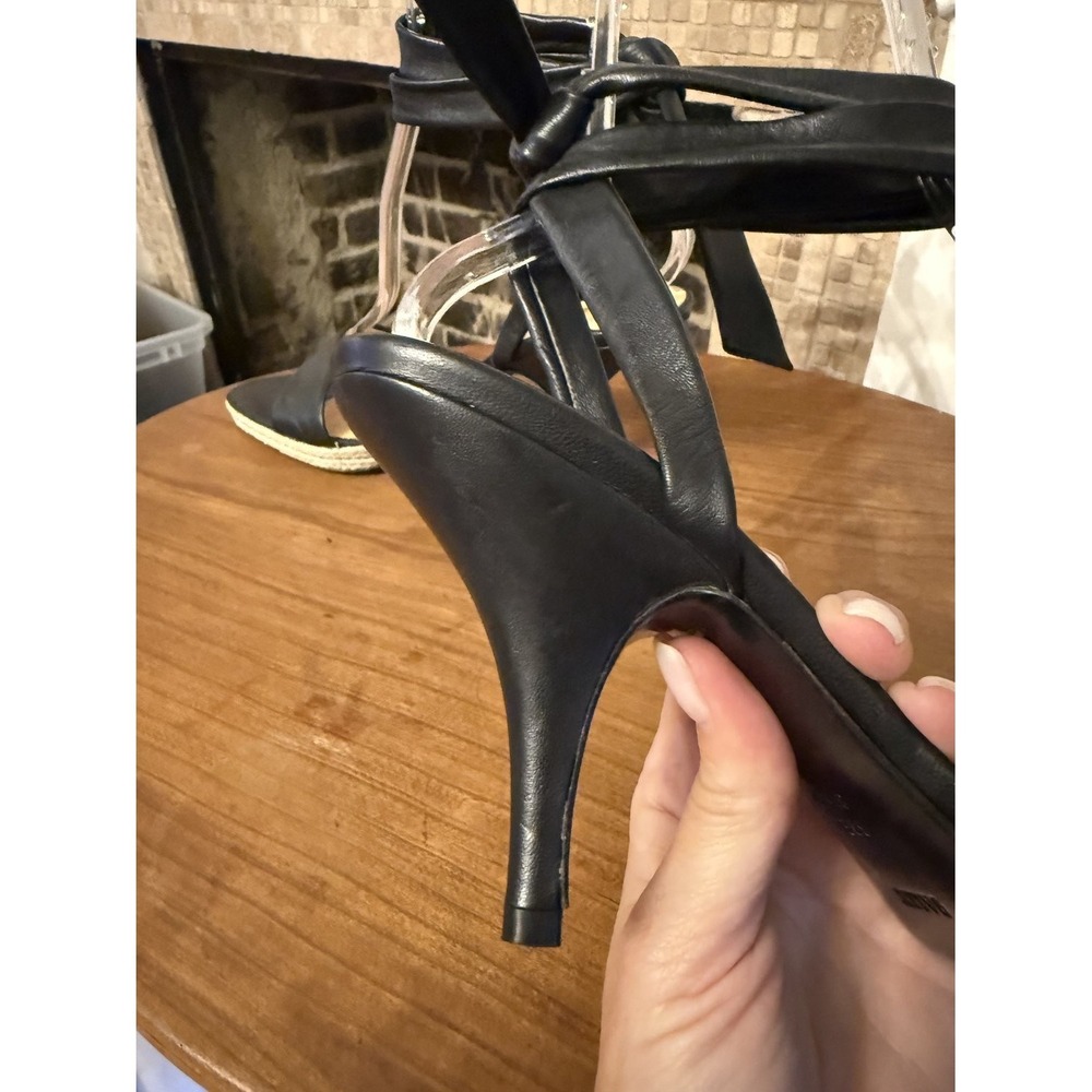 Bally Black Leather Ankle Tie Espadrille Stiletto Sandals EU 39 US 8.5 - Picture 7 of 16
